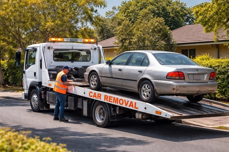 Professional tow truck showing how to dispose of an old car safely