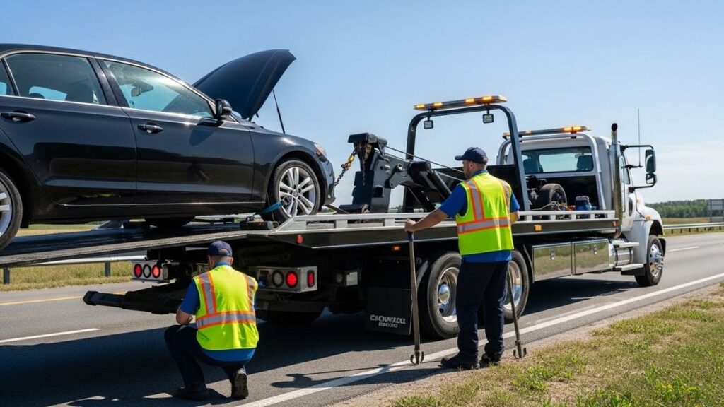 Professional tow truck driver providing free car pickup melbourne safely