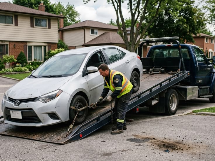 Professional towing truck loading a crashed vehicle to sell damaged car melbourne safely